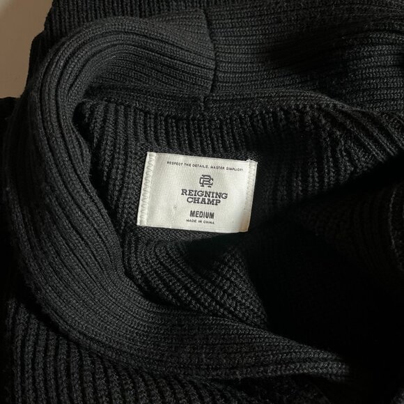 Reigning Champ Wool Shawl Collar Rib Knit Cardigan - Men's Size M - Black - Picture 4 of 10